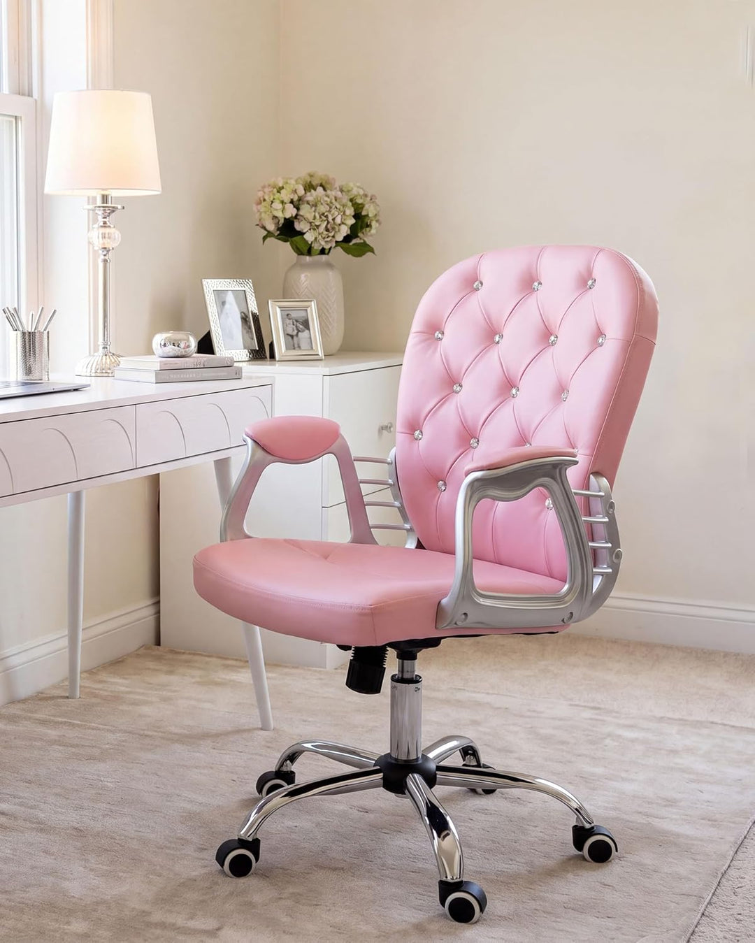 Büro Schreibtischstuhl Drehstuhl Kunstleder Verstellbar Lehne Rosa Princess