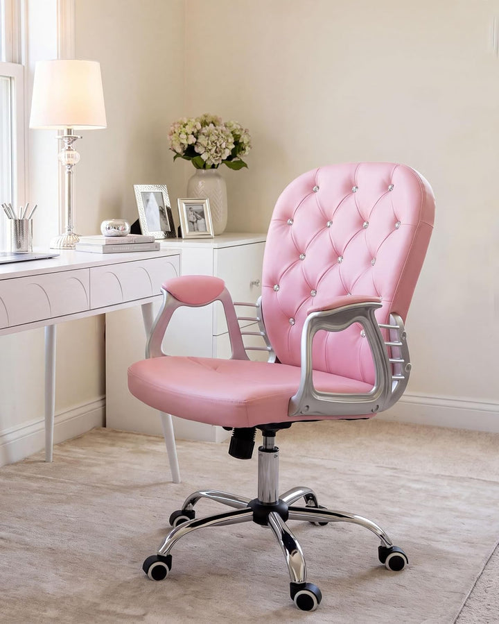 Büro Schreibtischstuhl Drehstuhl Kunstleder Verstellbar Lehne Rosa Princess