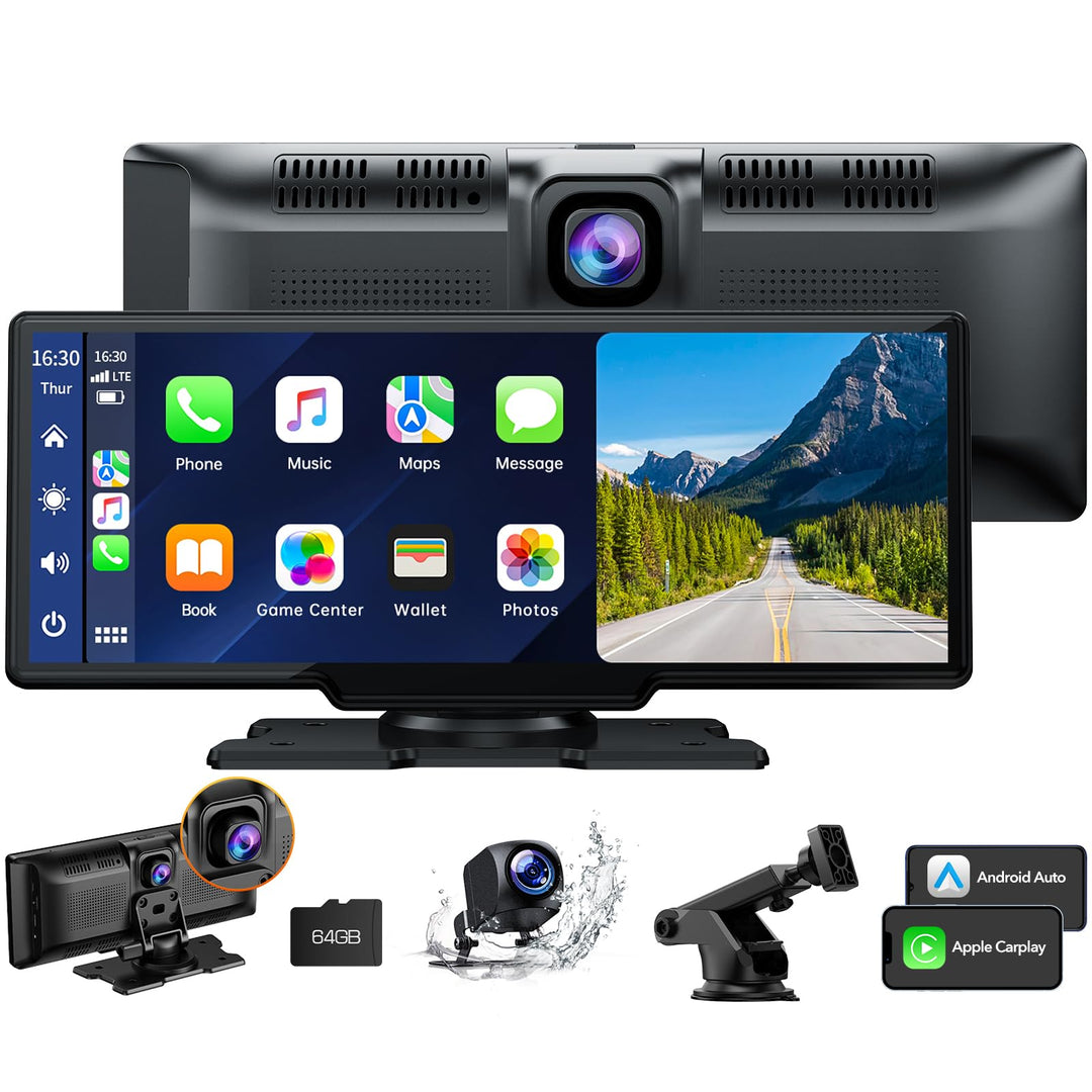 Volam 9.26 Zoll Carplay Display mit 2.5K Dashcam Auto Vorne,1080P Rückfahrkamera, Wireless A-pple Ca