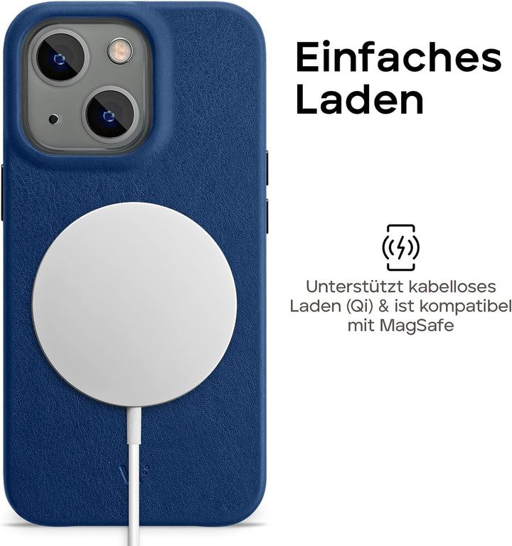 WIIUKA Hülle für iPhone 14 Plus, Leder aus Deutschland, Lederhülle extra Dünn, Premium Handyhülle, C