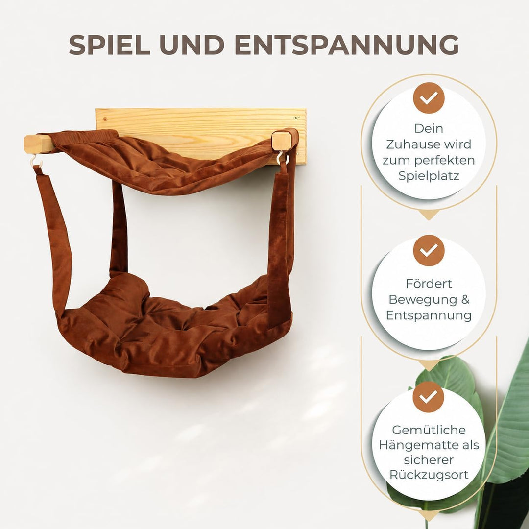 MyHana- Katzen Hängematte Wandmontage aus 80% Baumwolle &amp; Kieferholz – Maschinenwaschbar, stabile Ka
