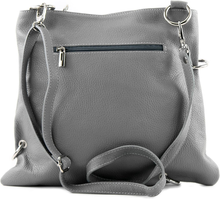 modamoda de - T140 - ital Messengertasche Umhängetasche 2in1 Leder Grau/Dunkelgrau, Grau/Dunkelgrau