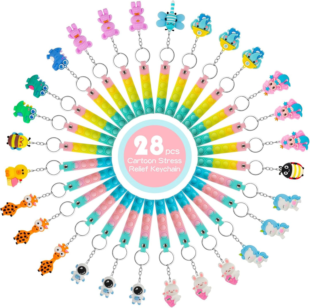28 Pop Fidget Spielzeug mit Cartoon Schlüsselanhänger Mitgebsel Kindergeburtstag,Geburtstag Mitgebse