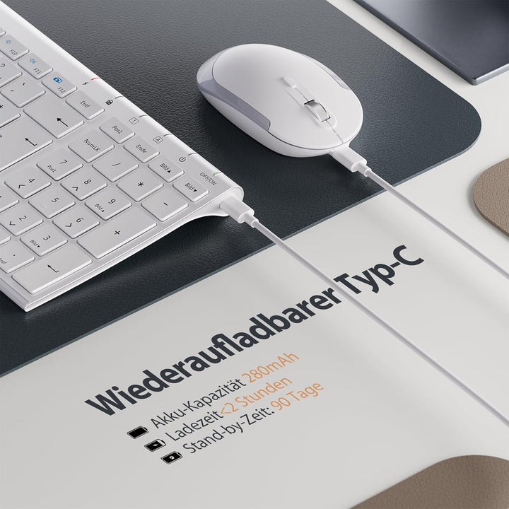 2.4G Maus Set kabellos, iclever Aluminium Wireless Slim Tastatur QWERTZ Layout (Deutsch), für Comput