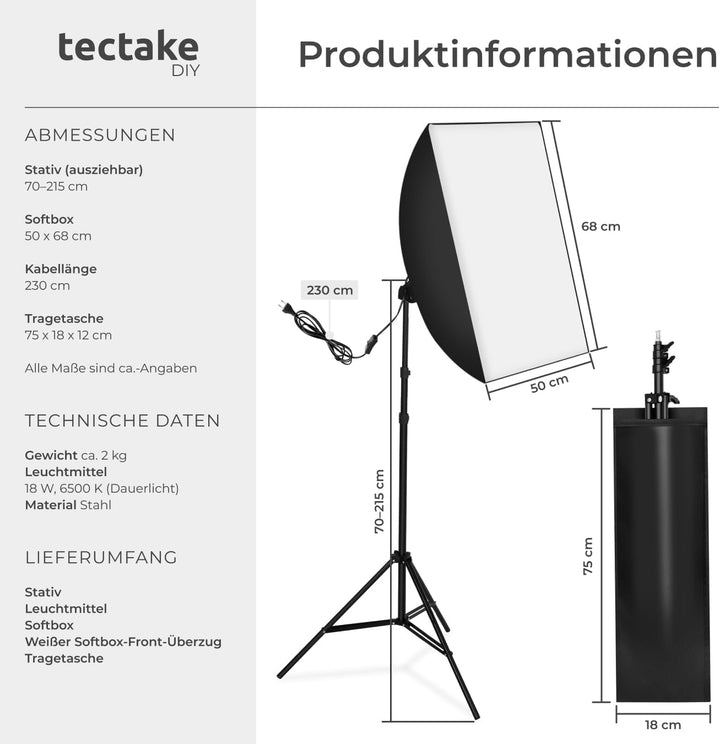 TecTake 800106 Profi Fotostudio Set inkl. Leuchtmittel Softbox, Stativ + Tasche - Diverse Modelle -