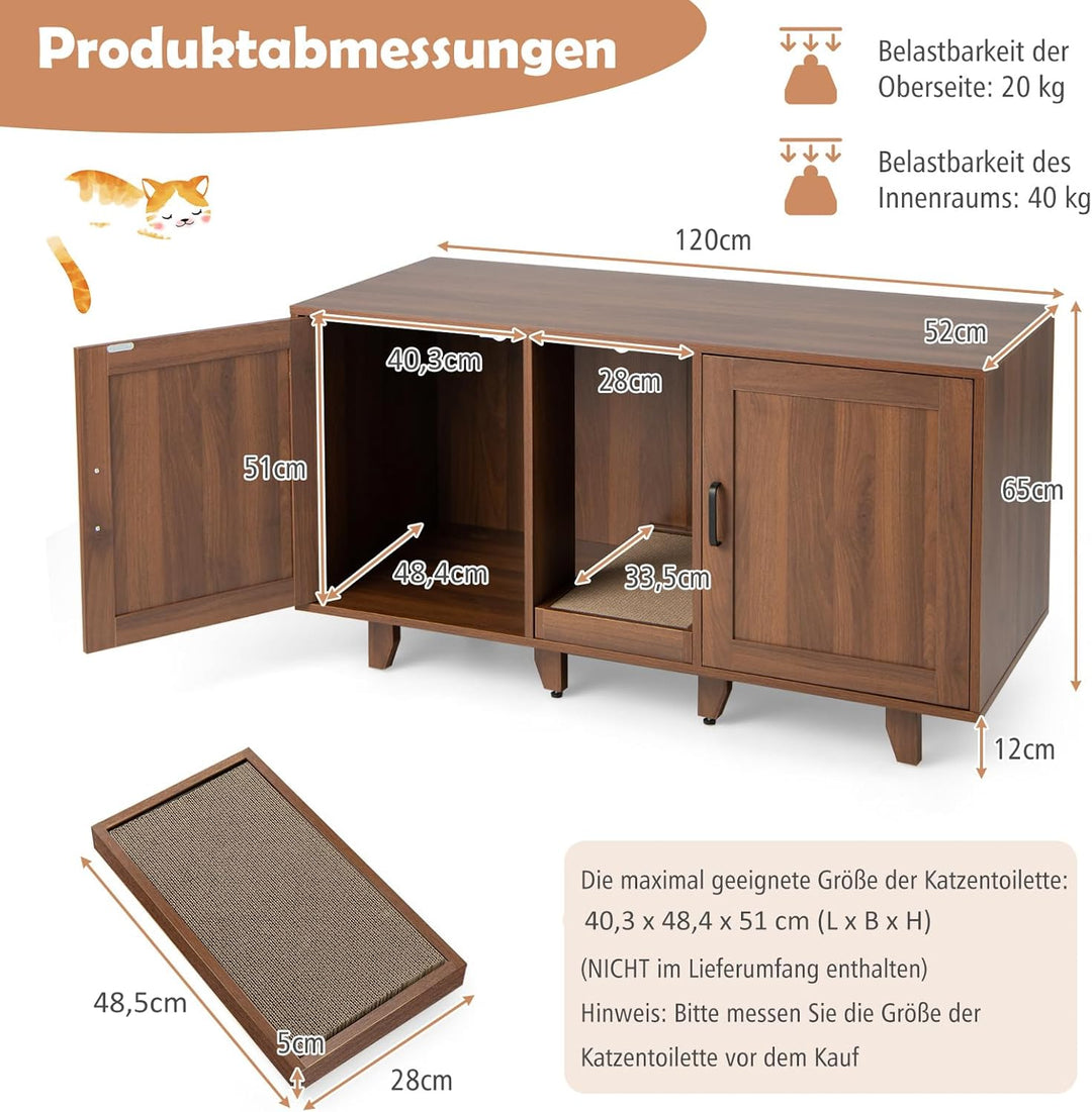 COSTWAY Katzenklo Schrank für 2 Katzen, Katzenschrank für Katzentoilette, Katzenhaus mit 2 Türen & K