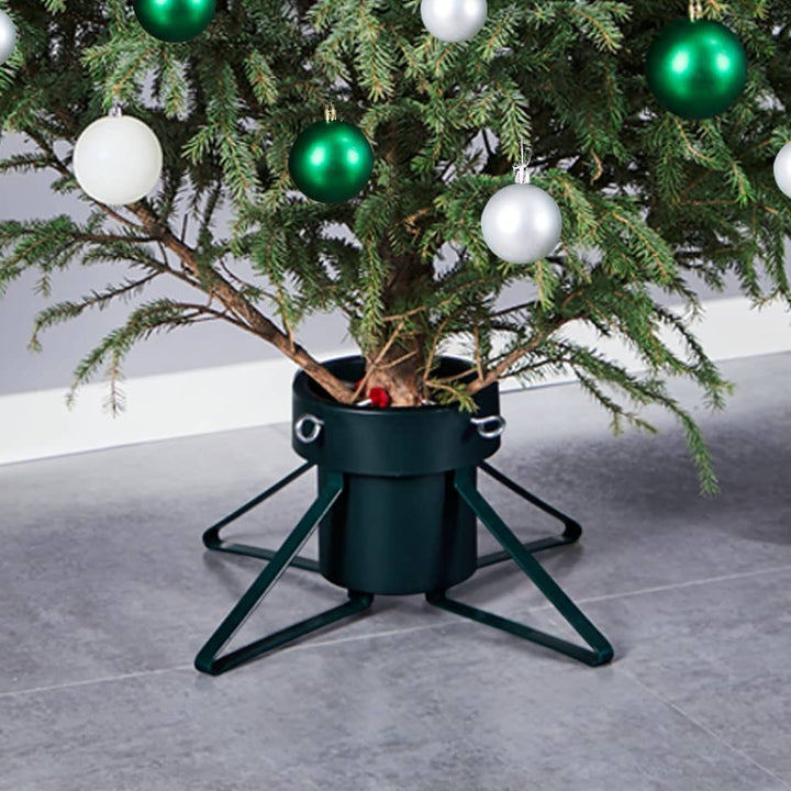 Christbaumständer Schwarz Metall mit Wasserbehälter 2 L, 46x46x19 cm, Stabiler Tannenbaumständer mit