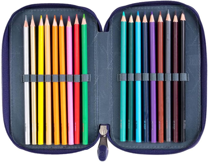 St. Right XXL Federtasche Federmappe Federmäppchen 46-teilig gefüllte Schüleretui 3-stöckig 19 x 13