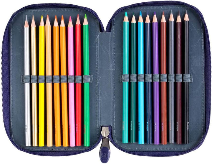 St. Right XXL Federtasche Federmappe Federmäppchen 46-teilig gefüllte Schüleretui 3-stöckig 19 x 13