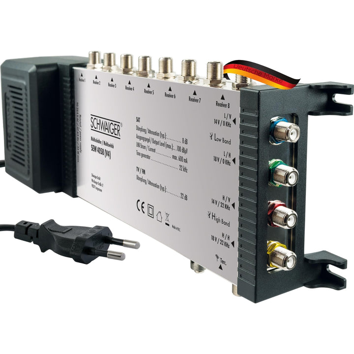 SCHWAIGER -SEW4058 531- SAT Multischalter 5 → 8 | verteilt 1 Satellitenposition auf 8 Ausgänge | Ein