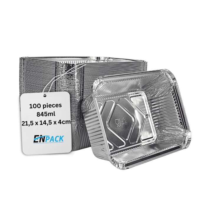 Enpack Aluschale R1-845L - 100 Stück Aluminiumschale mit Deckel - Menüschale - eckige Alu Form mit 8