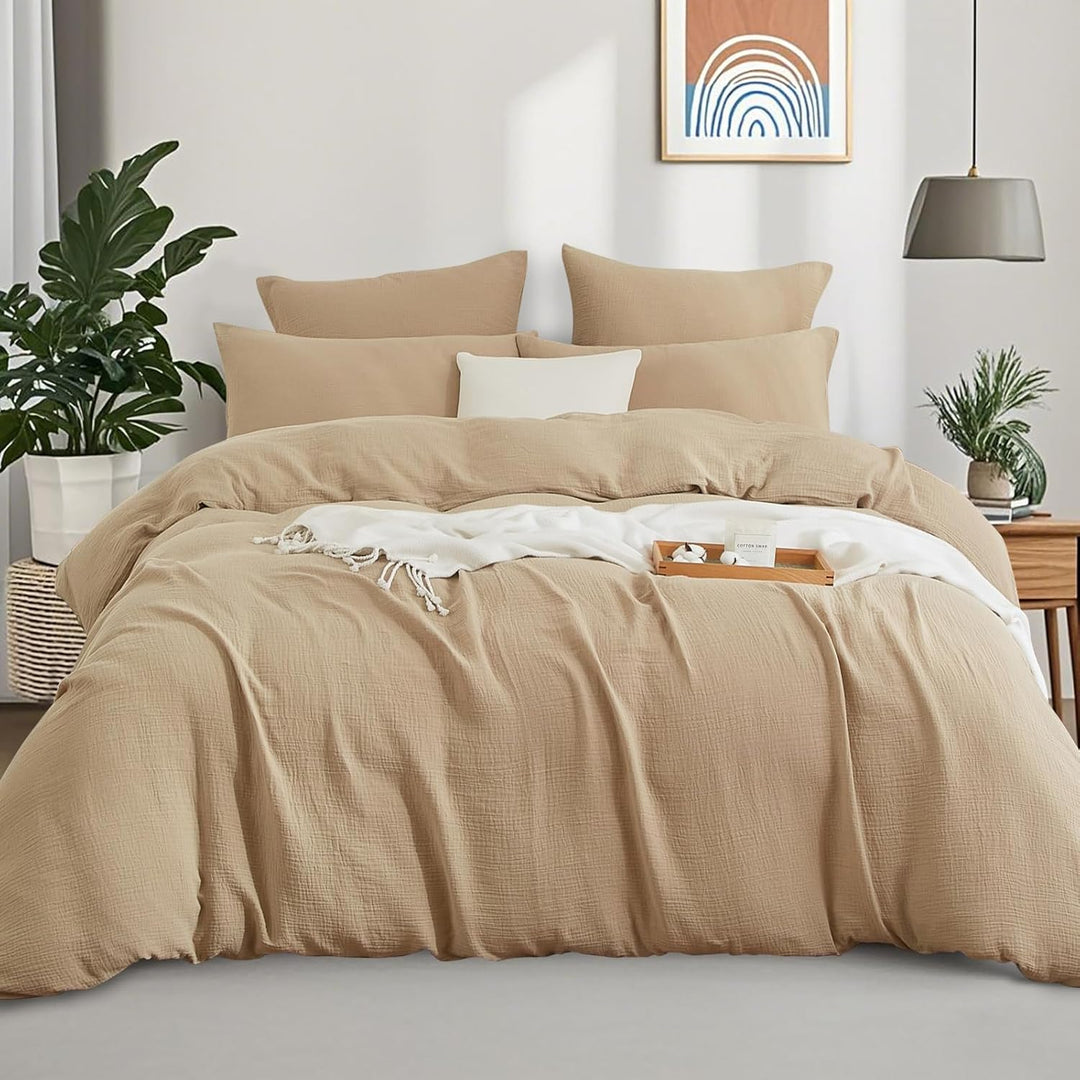 Boqingzhu Doppelte Muslin Bettwäsche Beige 135x200cm Baumwolle Weich Kuschelig Sommer Baumwollbettwä