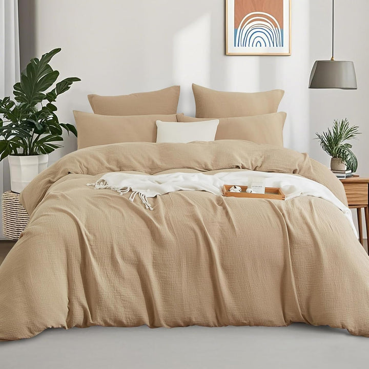 Boqingzhu Doppelte Muslin Bettwäsche Beige 135x200cm Baumwolle Weich Kuschelig Sommer Baumwollbettwä