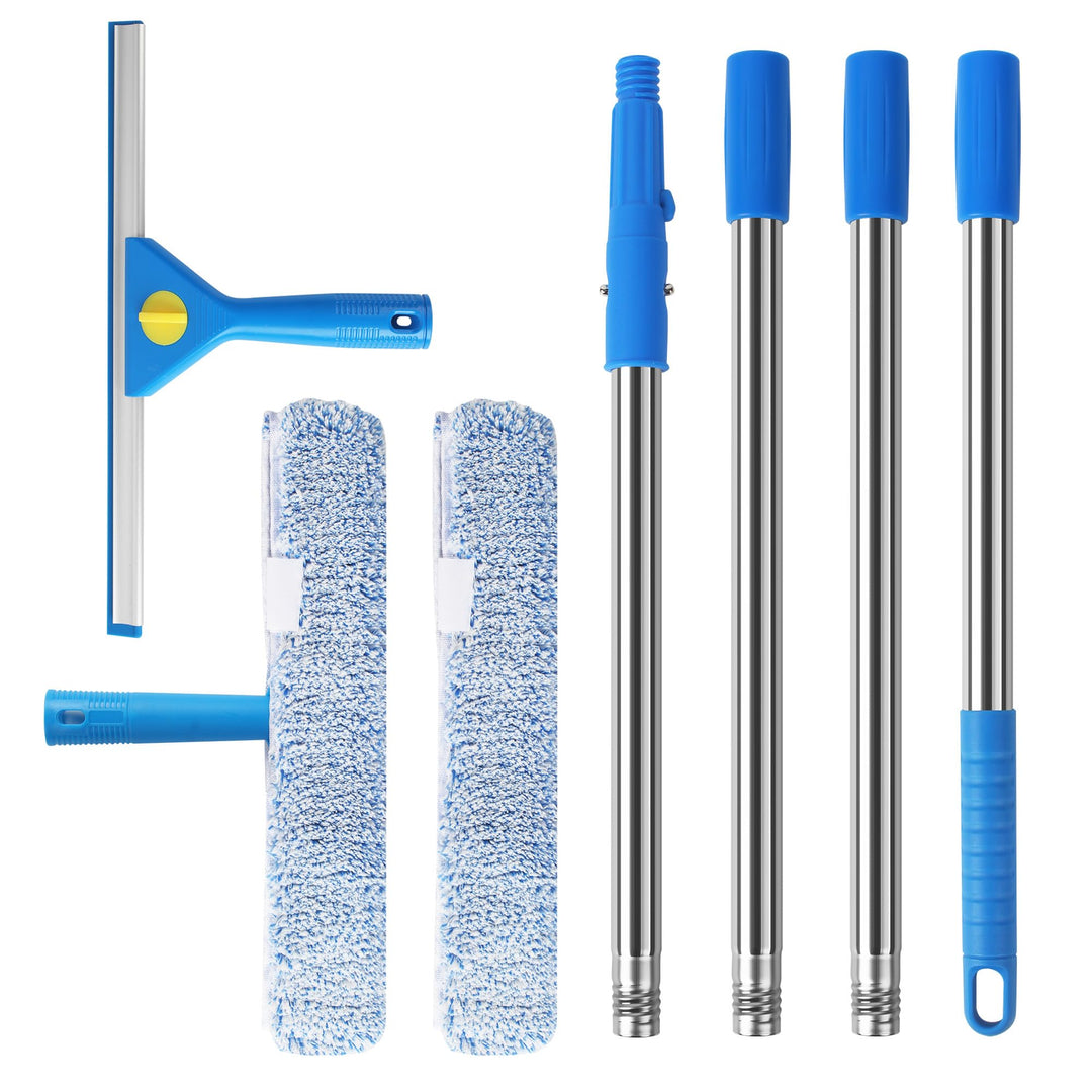 1.5 m Fensterreiniger mit Teleskopstiel, 35 cm Fensterabzieher und 38 cm Mikrofaser Schrubber, profe