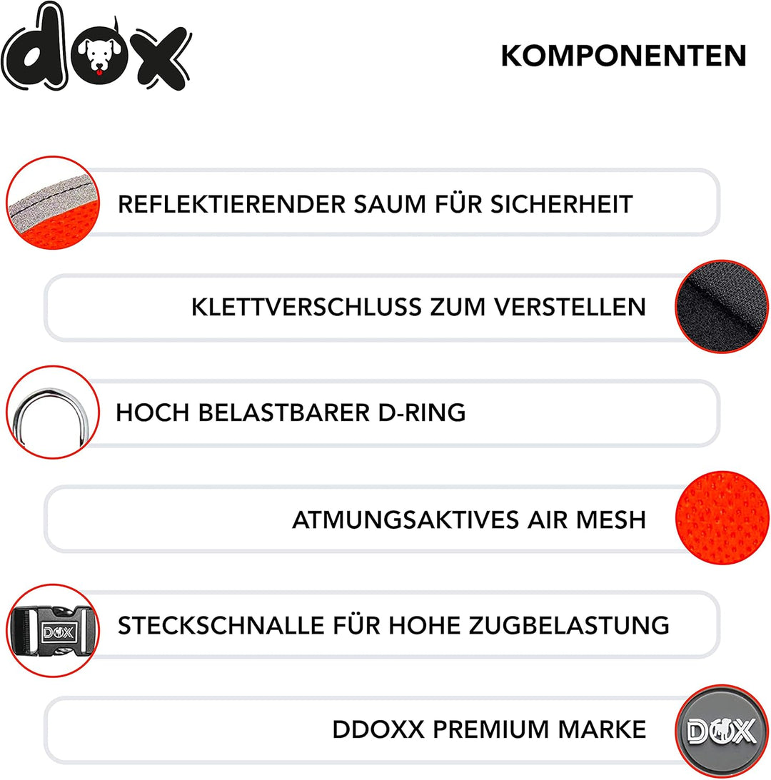 DDOXX Reflektierendes Airmesh Step-In Hundegeschirr - Verstellbare Brust Welpengeschirr für alle Grö