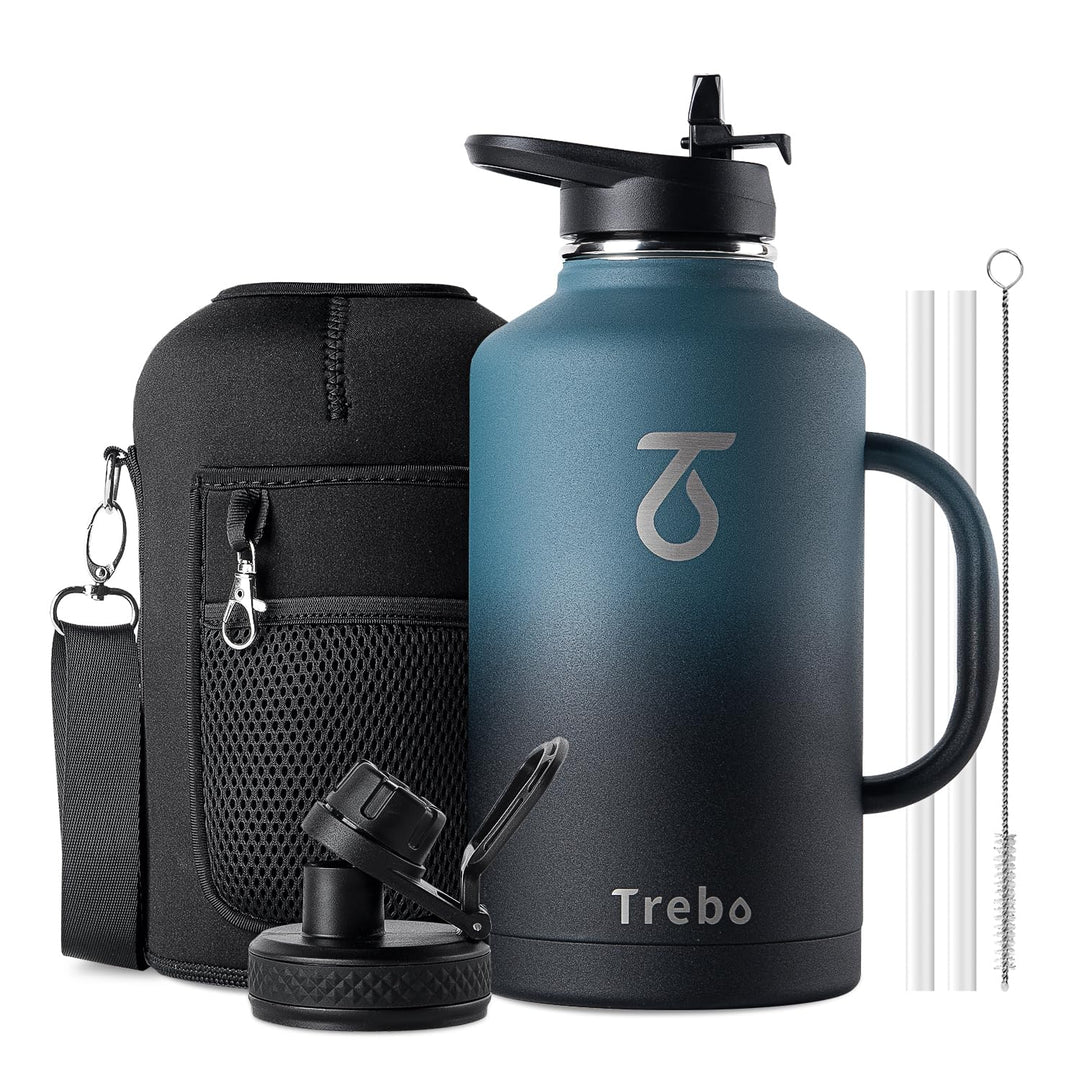 Trebo Isolierte Wasserflasche mit Griff, 1,8 l, Edelstahl, Metall, grosser Krug, Reiseflasche mit St