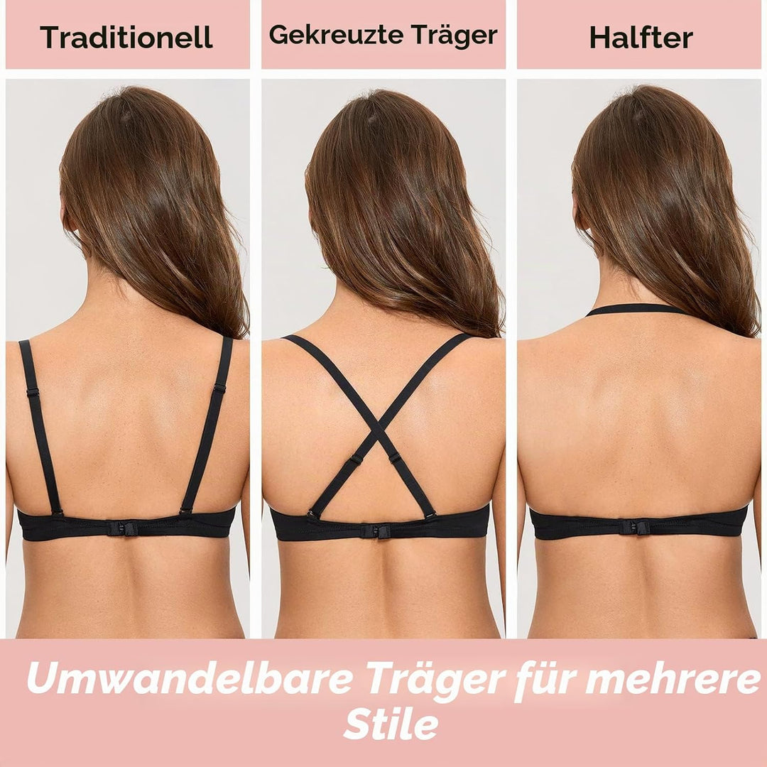 DOBREVA Damen mit Bügel Deep U Push Up Plunge BH Sexy Gepolstert Tshirt 70A Schwarz, 70A Schwarz