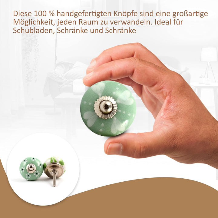 The Boho Street Hochwertige Keramik-Türgriffe - Verschiedene 20 Keramikknöpfe in Grün und Weiss, gem