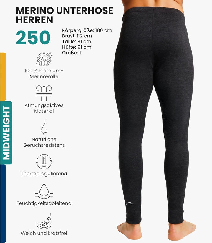 Merino Unterwäsche Herren - Lange Unterhosen Herren Merino Thermounterwäsche + Wollsocken Charcoal G