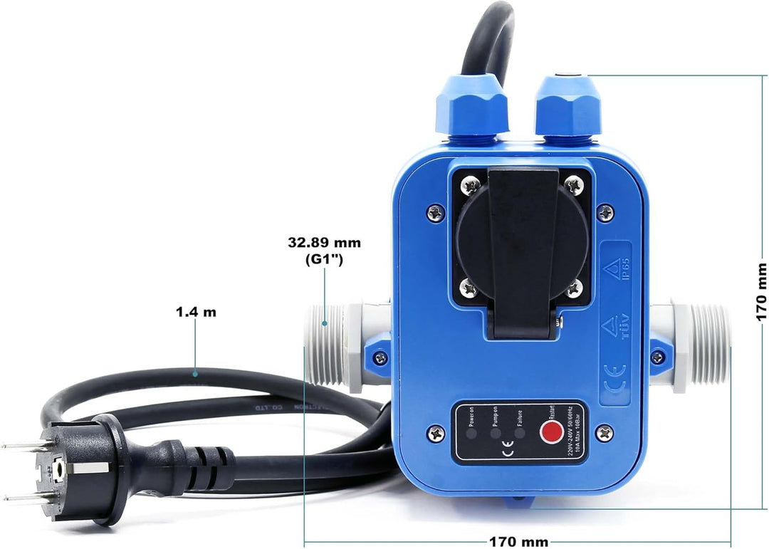 Wiltec Druckschalter EPC-2 230V 1-phasig bis 10 bar, Druckwächter mit Trockenlaufschutz für Hauswass
