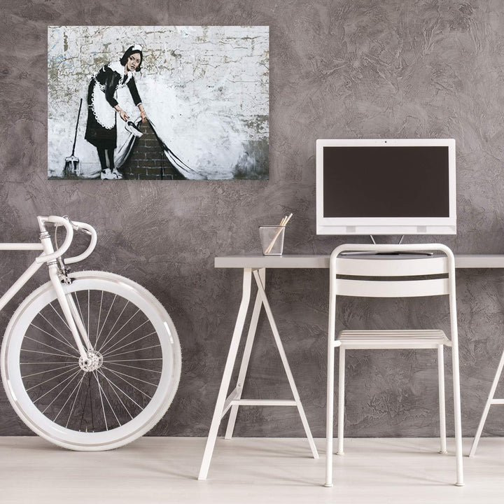 Feeby Leinwandbilder XXL Banksy - Sweep It Under The Carpet - 120x80 cm - Bild auf Leinwand - Kunstd
