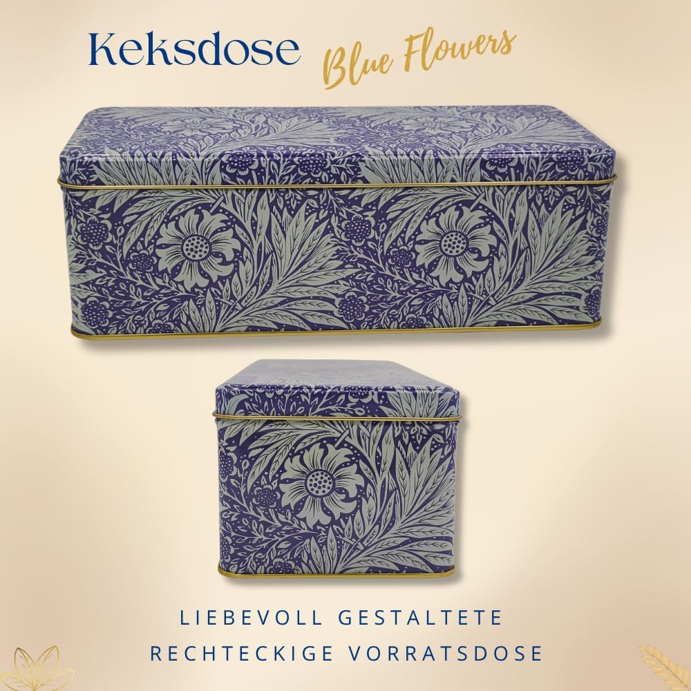 MediMuc Geschenkdose Design Arts & Crafts Liebevoll gestaltete rechteckige Vorratsdose Motiv Blue Fl