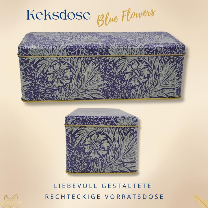 MediMuc Geschenkdose Design Arts & Crafts Liebevoll gestaltete rechteckige Vorratsdose Motiv Blue Fl