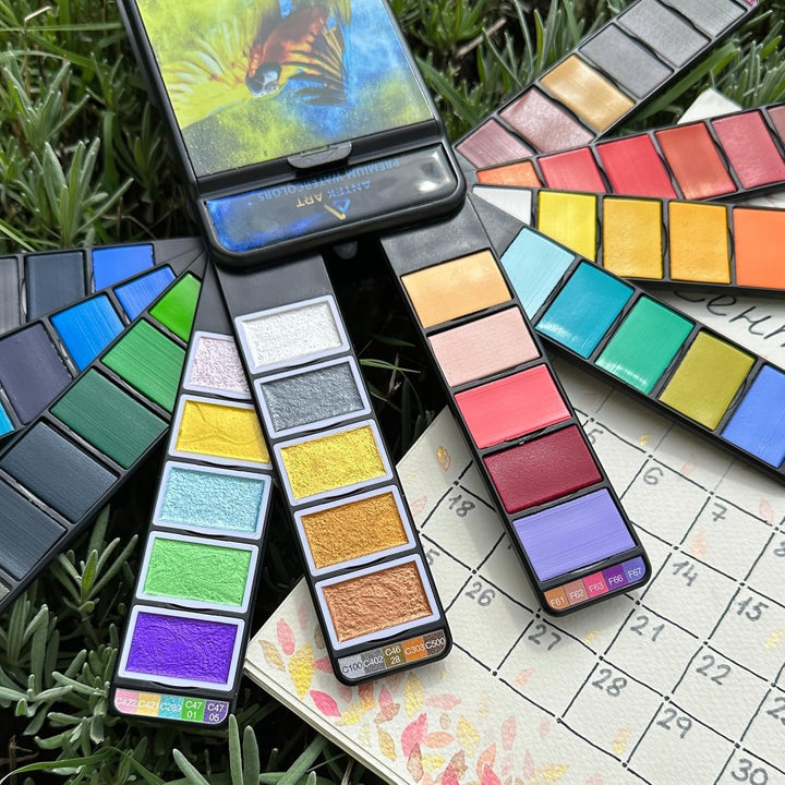 ANTEK ART Aquarellfarben Set Premium (inkl. Metallische Glitzer Aquarell Farben), in Einem Tragbaren
