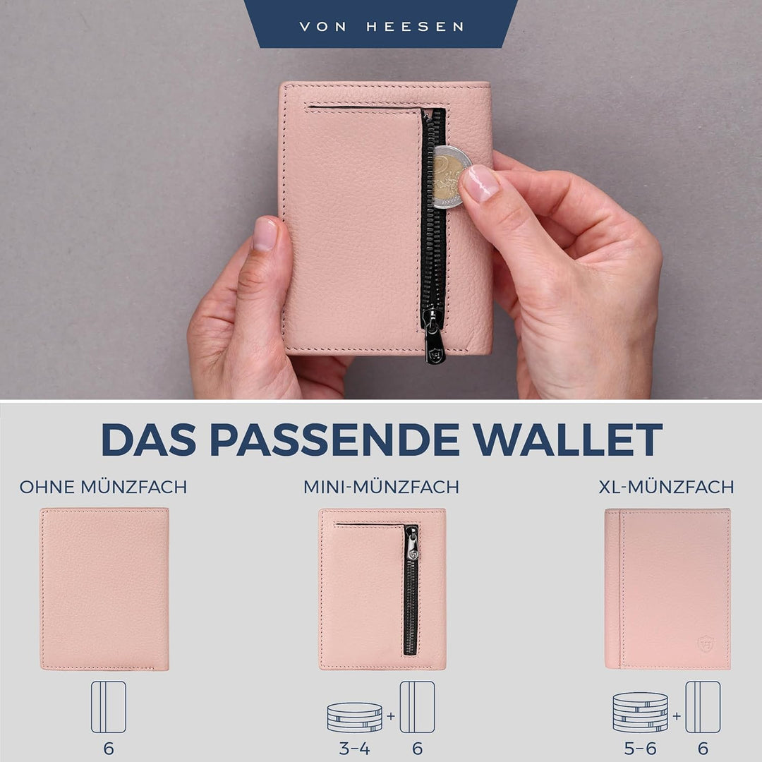 VON HEESEN® Leder Geldbörse Herren mit Münzfach &amp; RFID Schutz I Echtleder Geldbeutel für Männer &amp; Da