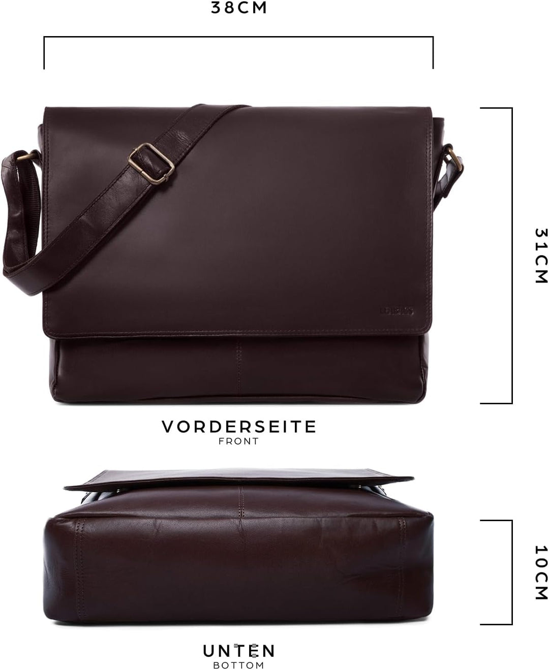 LEABAGS Leder Umhängetasche Herren & Damen I Messenger Bag mit Schultergurt I Echtleder Laptoptasche
