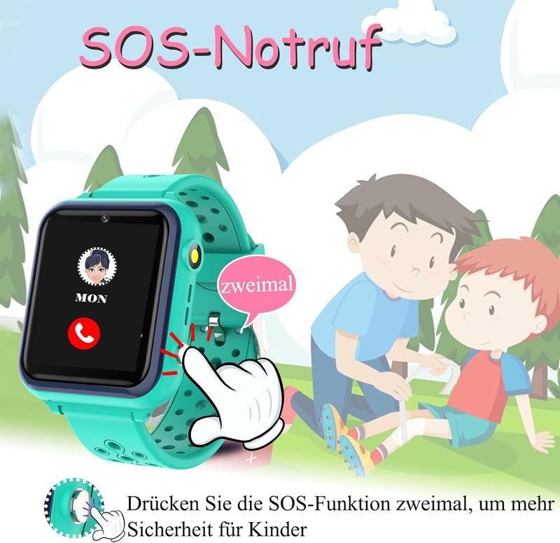 Smartwatch Kinder , Spiele , Telefon für Mädchen und Jungen ( Grün), Grün