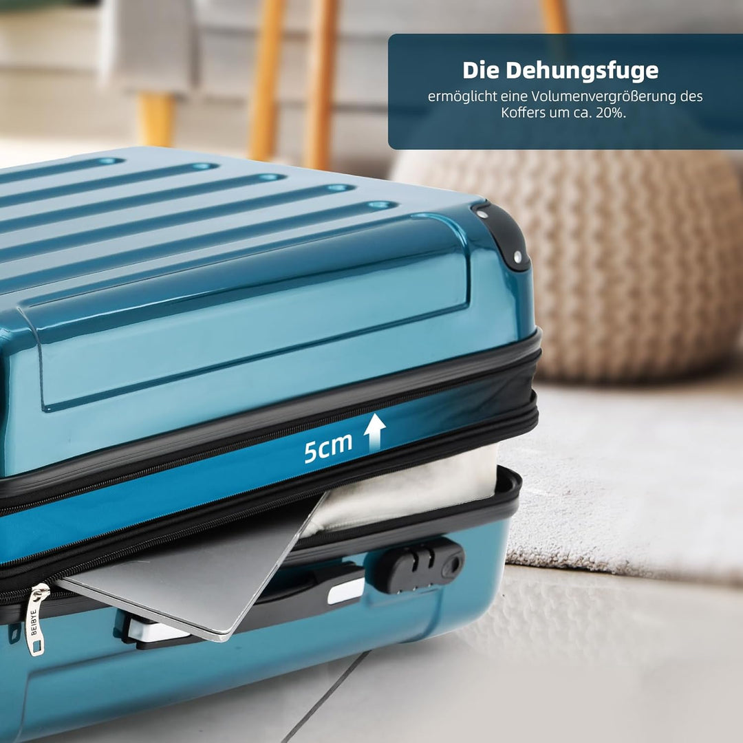 BEIBYE Zwillingsrollen 2048 Hartschale Trolley Koffer Reisekoffer in M-L-XL-Set in 17 Farben (Pale G