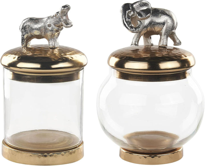 Dekobehälter Glas Aluminium silber / gold Tierfiguren Aufbewahrung 2er Set Laki