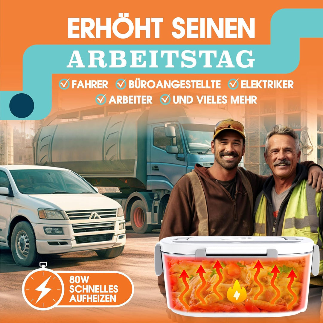 TRAVELISIMO Elektrische Lunchbox 80W Food Warmer, 1,5L Edelstahl Wärmebox Für Essen 3-in-1 Thermo Es