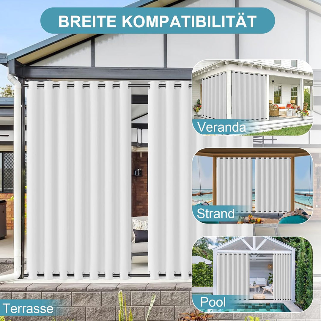 Lapalife Outdoor Vorhang Wasserdichter extra breit Oben und unten mit Ösen,B254XH274cm Wetterfest Ou