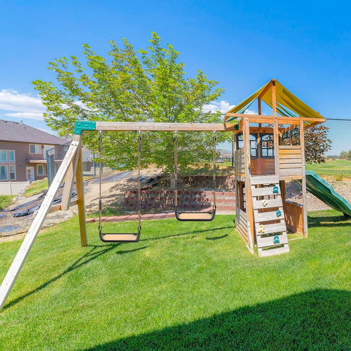 SELEWARE Schaukel Outdoor Kinder Schaukelsitz - Indoor Kinderschaukel Holz Gartenschaukel mit Verste