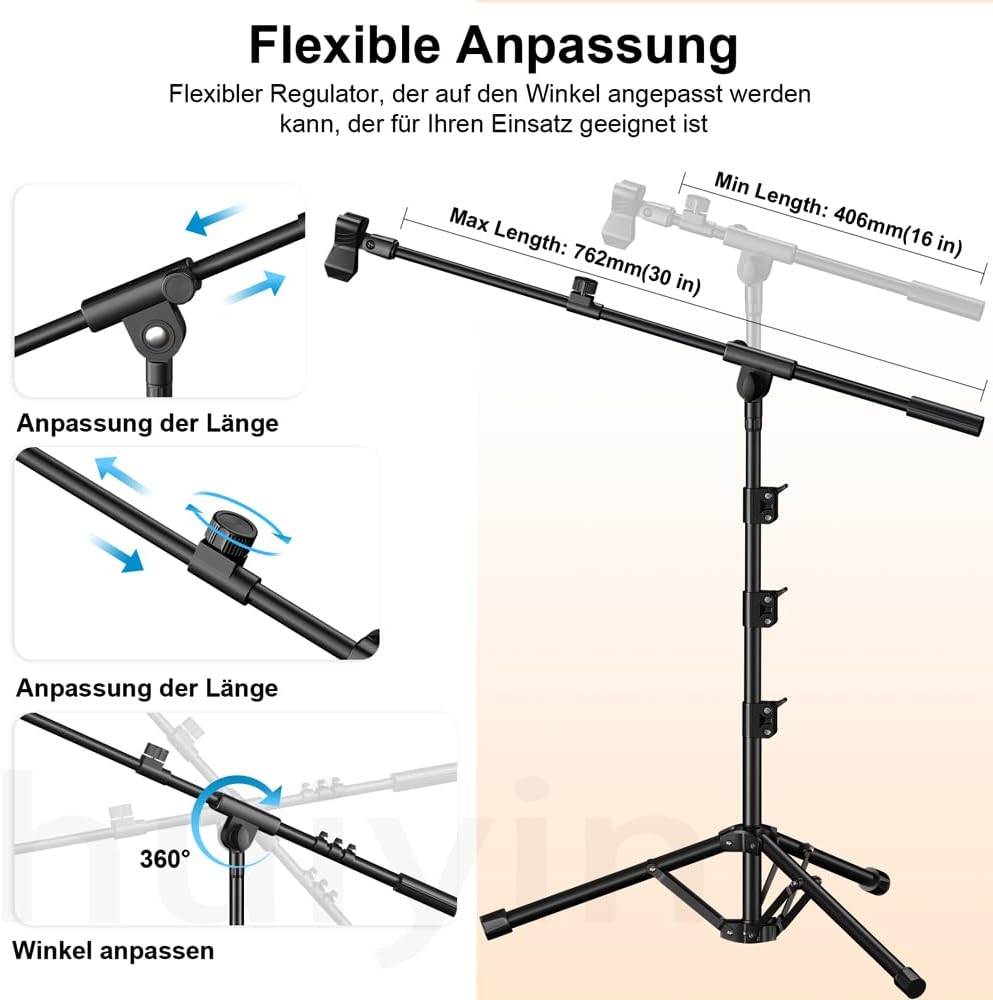 Mikrofonständer,Stativ-Boom-Arm Bodenmikrofonständer mit Höhenverstellbarer heavy - duty ausfhrung f