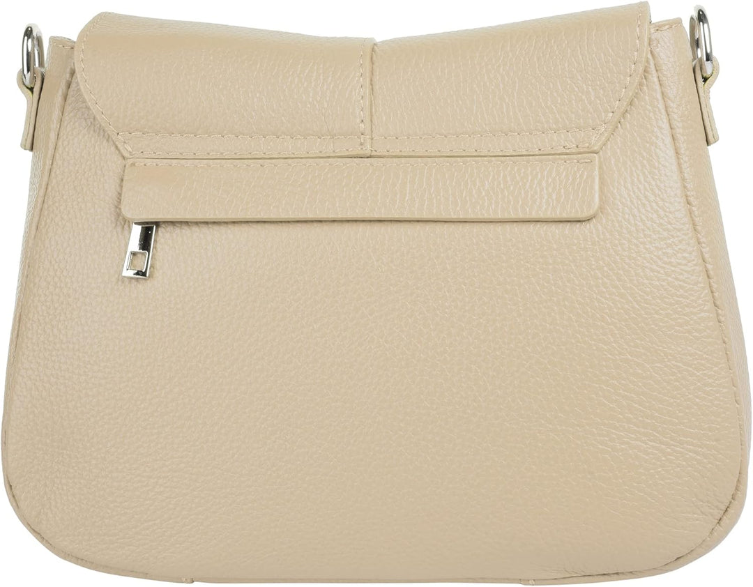 Umhängetasche Echt Leder Damen Made in Italy | Handtasche mit Deckelklappe | elegante Crossbody Bag