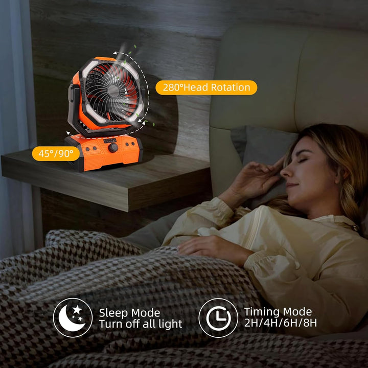 ELZO 30000mAh Camping Ventilator, Wiederaufladbarer Tischventilator USB Ventilator mit LED Licht & H