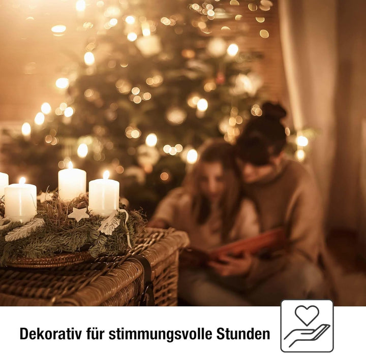 hellum Lichterkette Made-in-Germany Weihnachtsbaum, Kerzen Lichterkette innen mit Clip, 15 BS warm-w