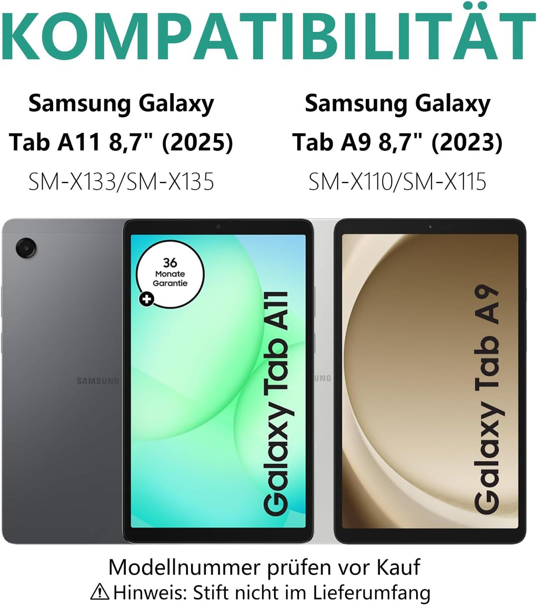 Hülle mit Tastatur für Samsung Galaxy Tab A11 8,7" (2025 SM-X133/X135) und Tab A9 8,7" (2023 SM-X110