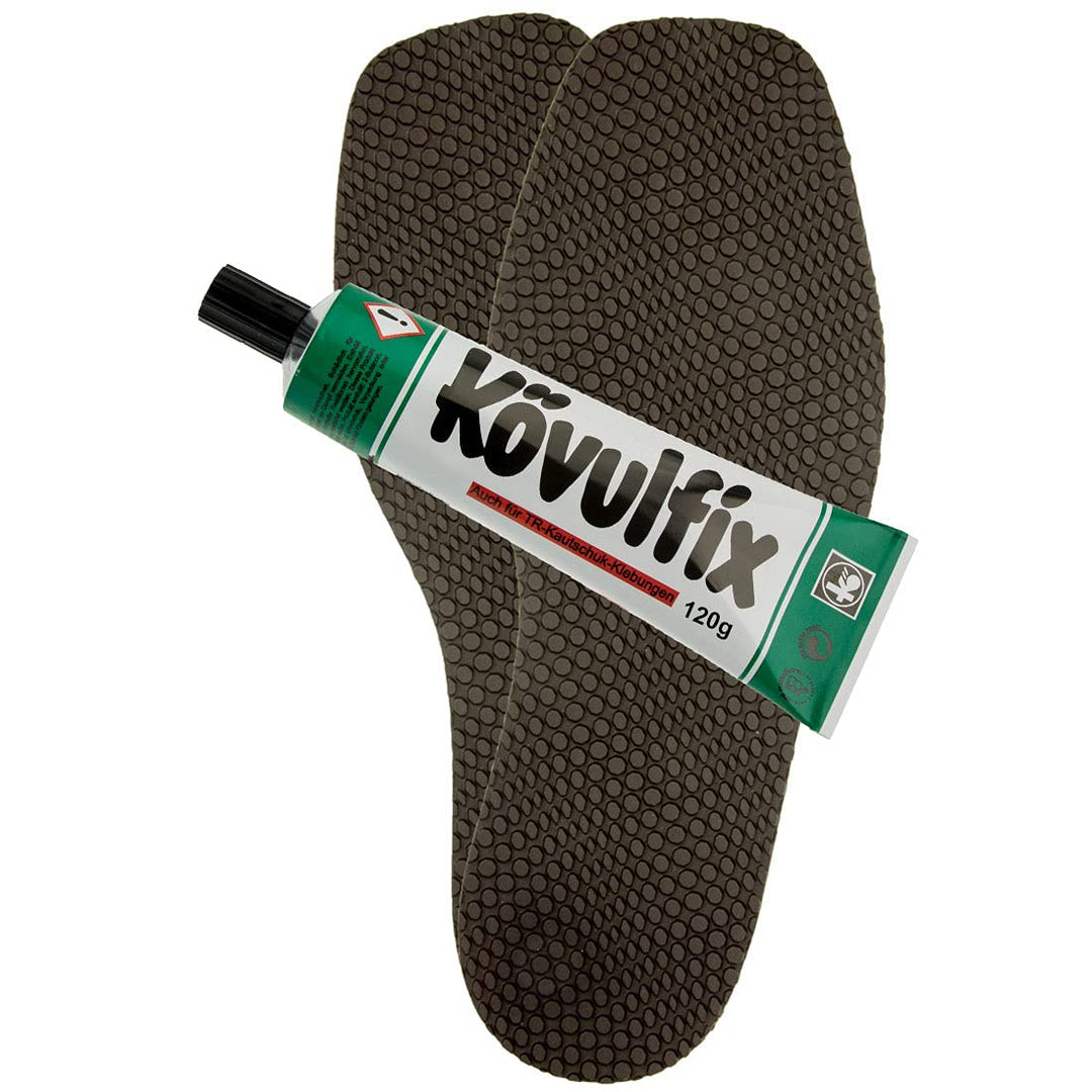 Langlauf Schuhbedarf Schuhsohle "Croco" + 120g Kövulfix Schuhkleber (Dunkelbraun), Dunkelbraun