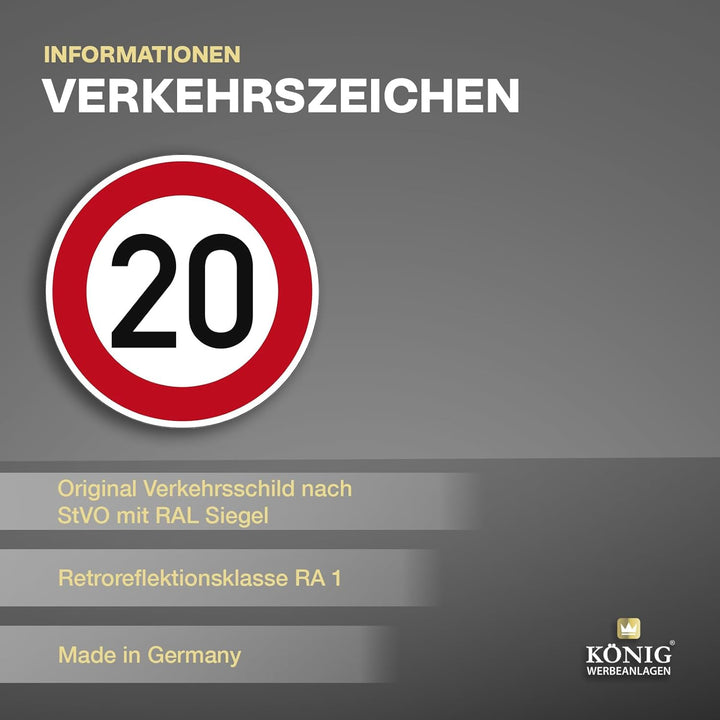 Verkehrszeichen Zulässige Höchstgeschwindigkeit 20 Nr. 274-20 | Ø 420mm, Alu 2mm, RA1 | Original Ver