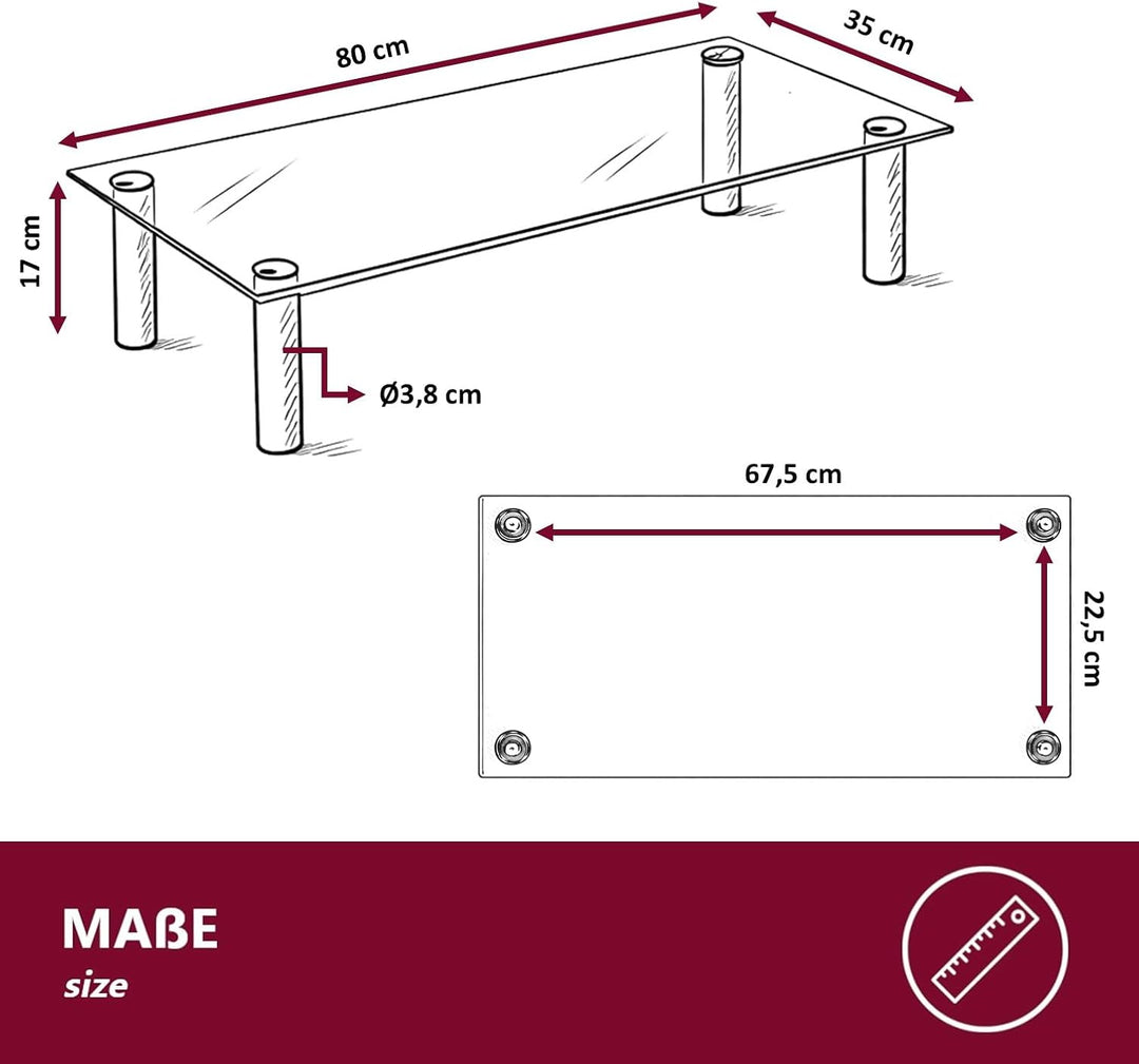 Euro Tische TV-Board TV-Rack Glas - Klar-Glas - 80cm - in 3 verschiedenen Grössen & Farben - perfekt