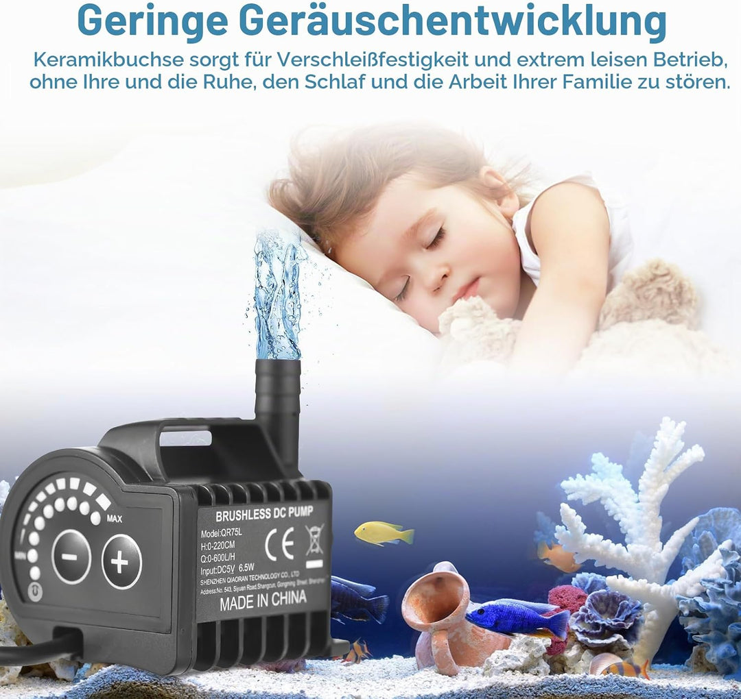 Elektrische Wasserpumpe, tragbare Mini-5-V-Tauchwasserpumpe, 8 Stufen Geschwindigkeitsregulierung, m