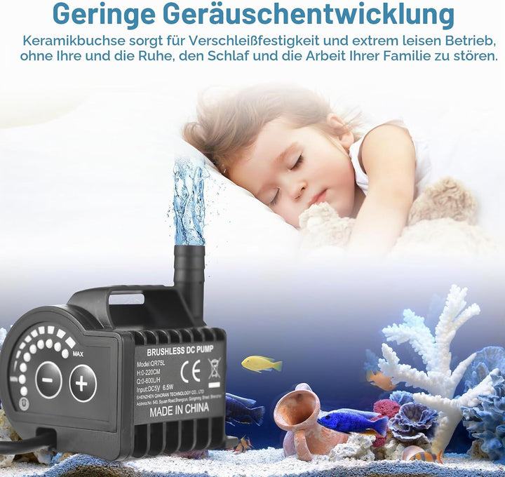 Elektrische Wasserpumpe, tragbare Mini-5-V-Tauchwasserpumpe, 8 Stufen Geschwindigkeitsregulierung, m