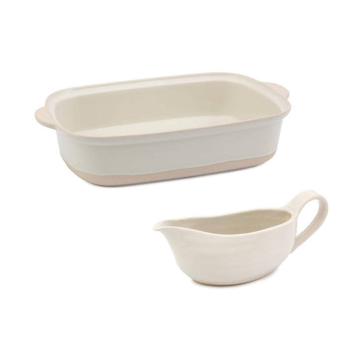 Jamie Oliver Big Love Epic Bräter-Set, Steingutbräter, Seitengriffe, 39 x 25 x 8 cm, weisse Steingut