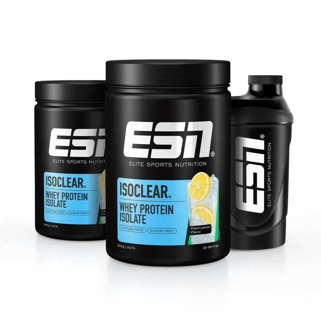 ESN ISOCLEAR Whey Isolate Protein Pulver, Fresh Lemon, 2 x 908 g + Gratis Shaker, Proteinlimo mit fr