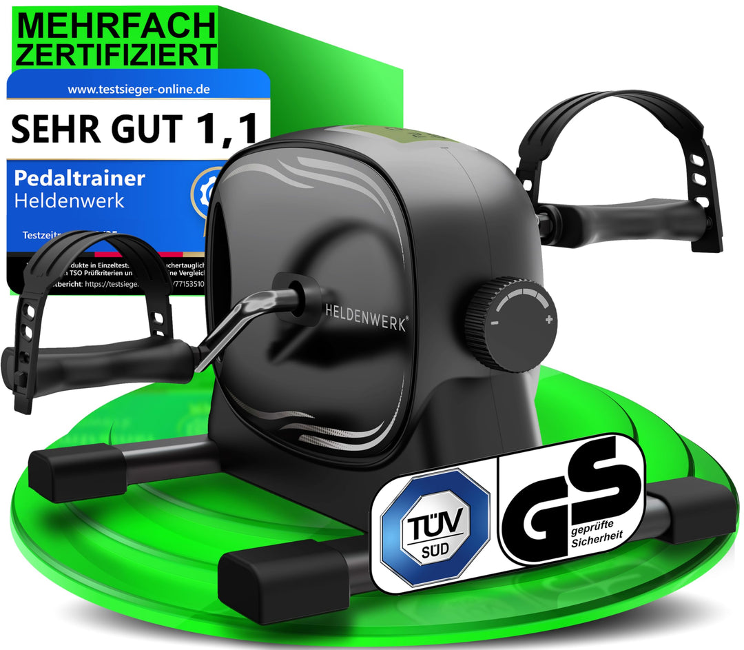HELDENWERK Pedaltrainer Set - TÜV/GS geprüft NEU 2025 inkl. Befestigungsgurt & Anti-Rutschmatte - Ar