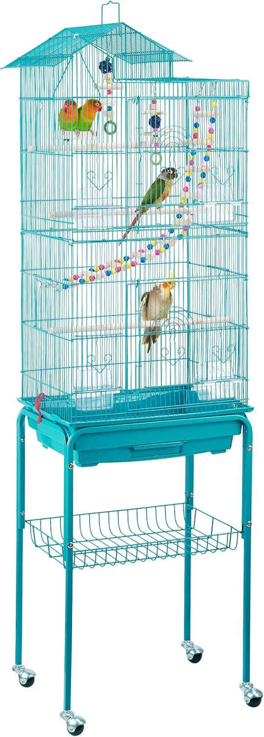 Yaheetech Vogelkäfig Wellensittich Kanarien Käfig mit Vogelspielzeug mit Ständer 46 x 35,5 x 158,5 c